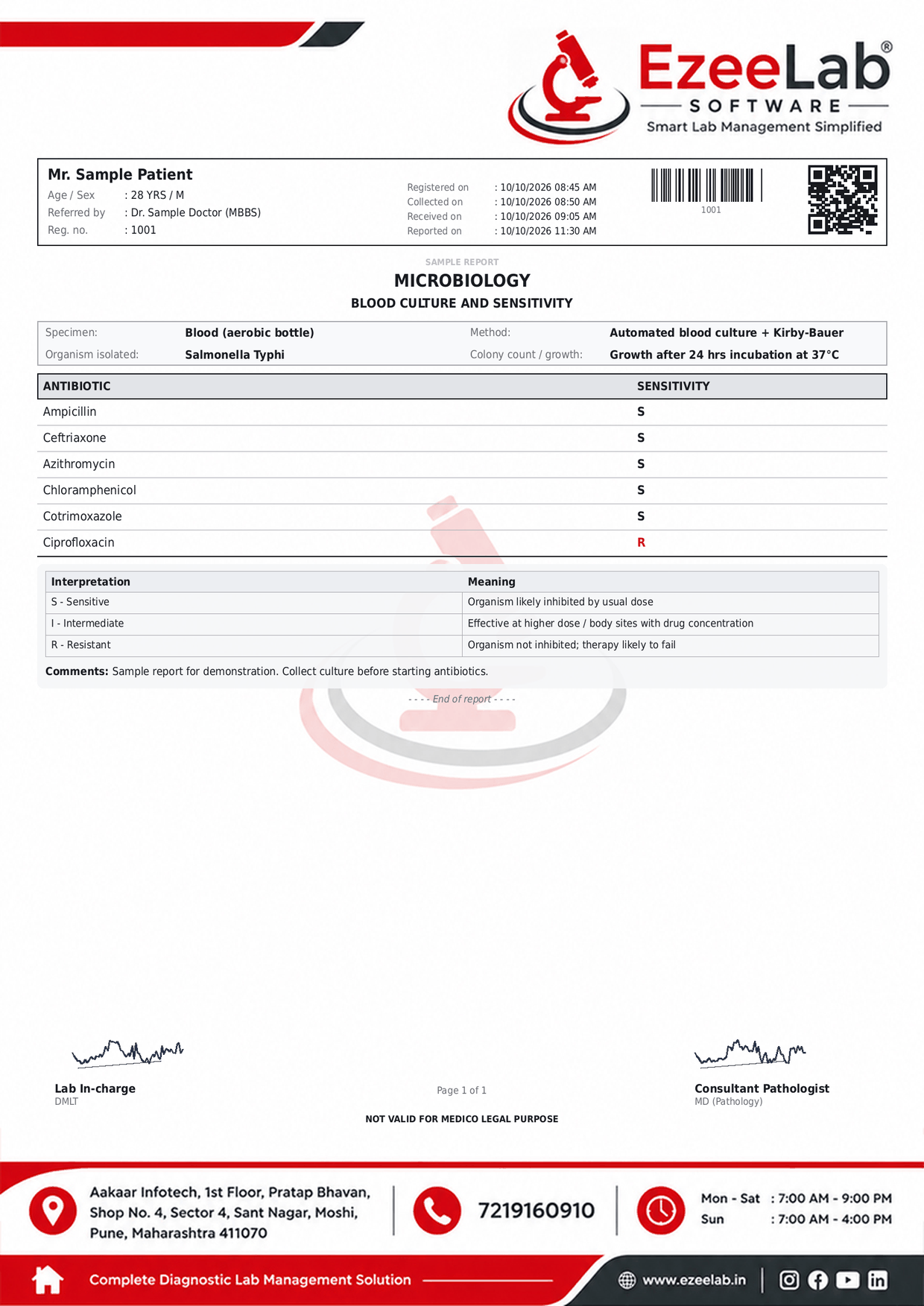 Blood Culture and Sensitivity Report Format