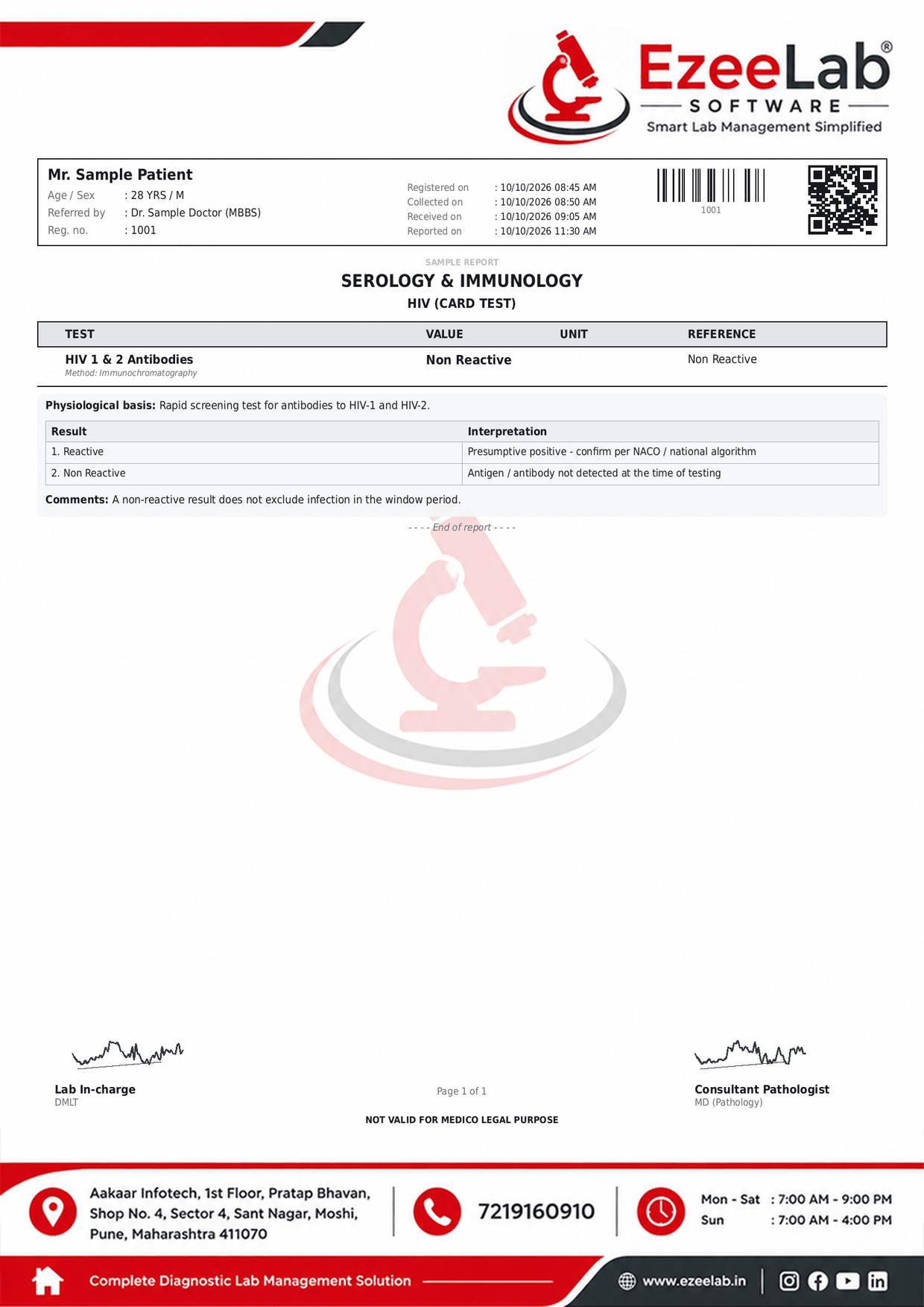 HIV (Card Test) Report Format