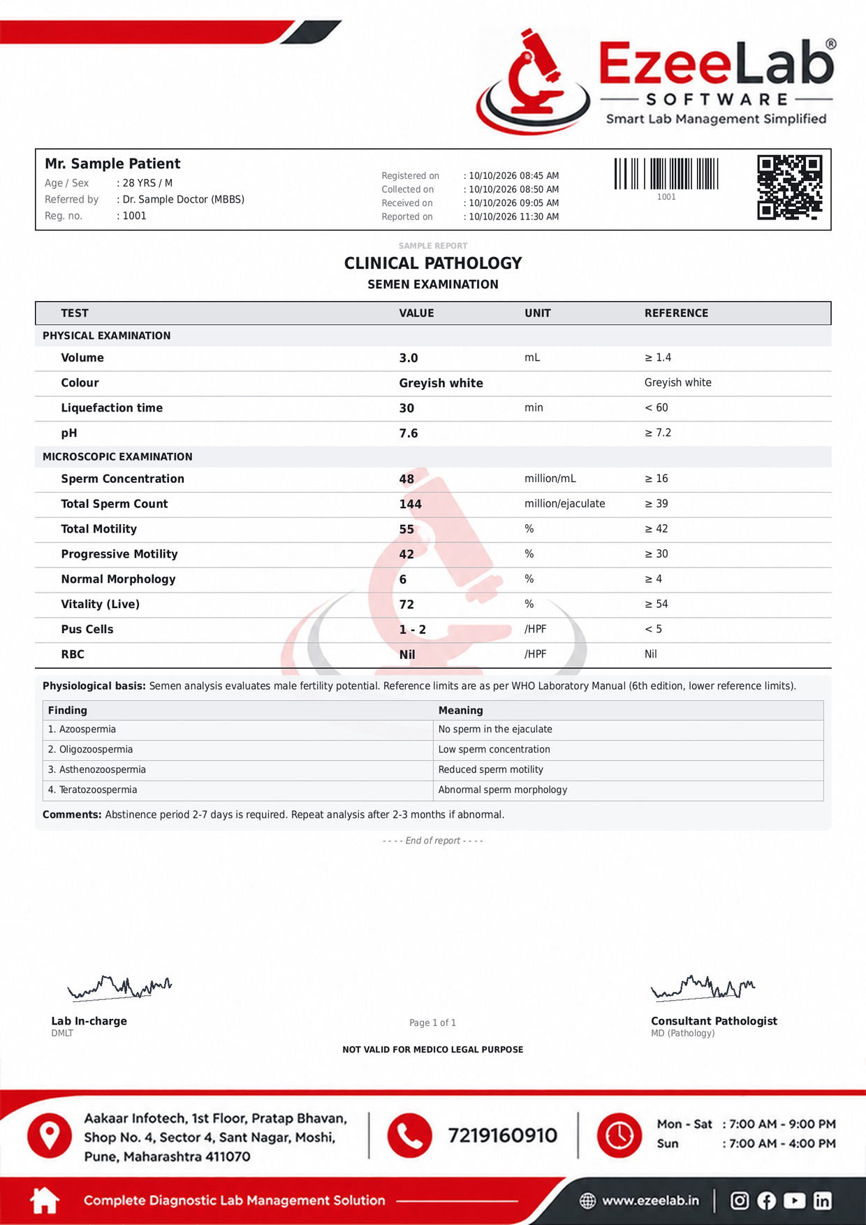 Semen Examination Report Format
