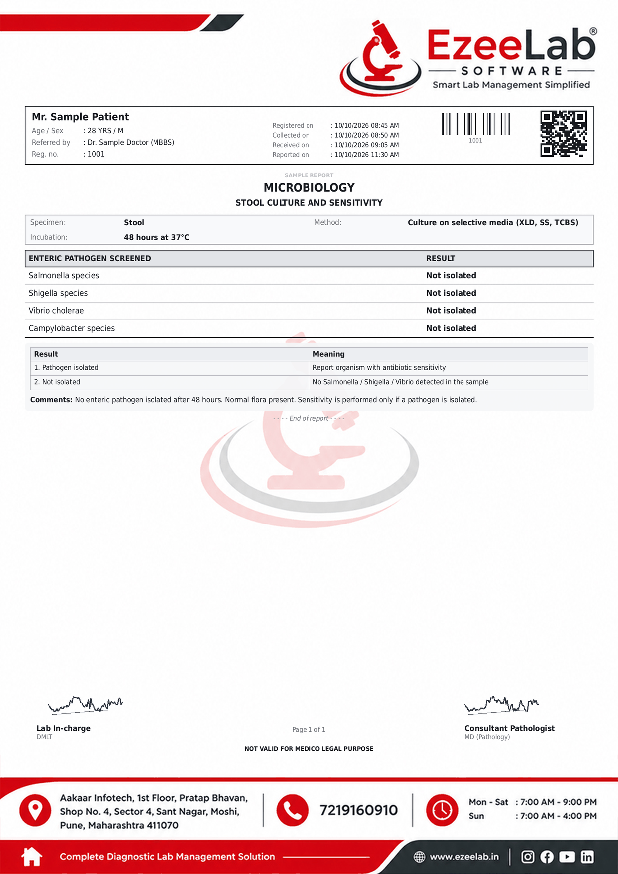 Stool Culture and Sensitivity Report Format