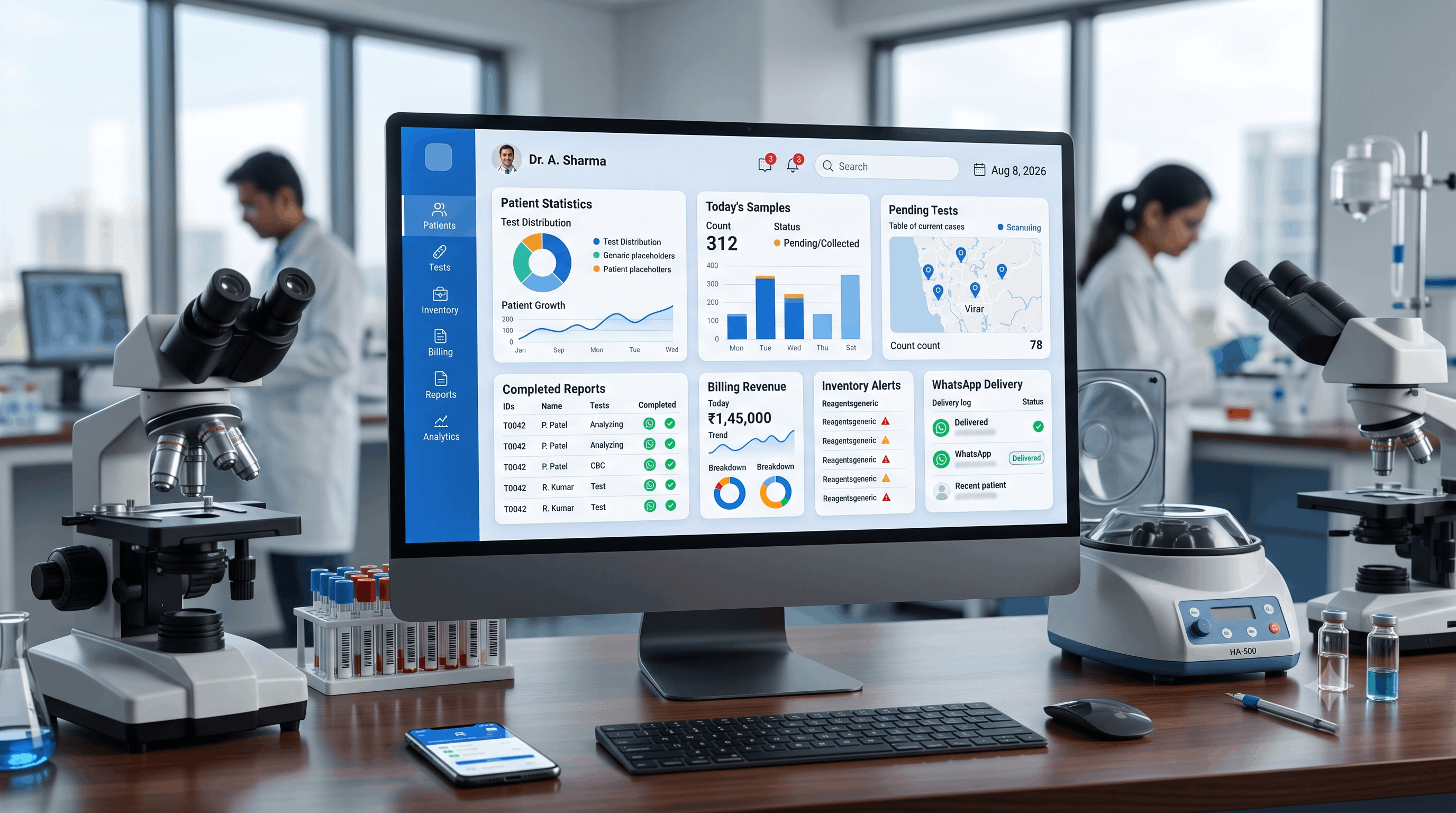 EzeeLab pathology laboratory management software dashboard